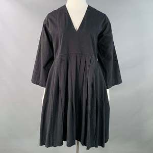 HENRIK VIBSKOV Black Cotton Seersucker Long Sleeve Pleated Dress